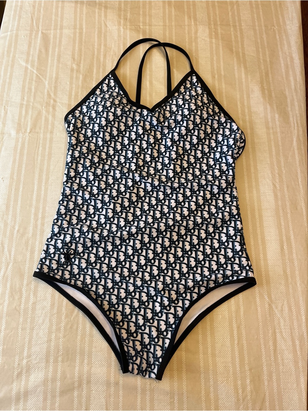 Christian Dior Blue and White Monogram V-Neck One-Piece Swimsuit size S - Picture 2 of 7
